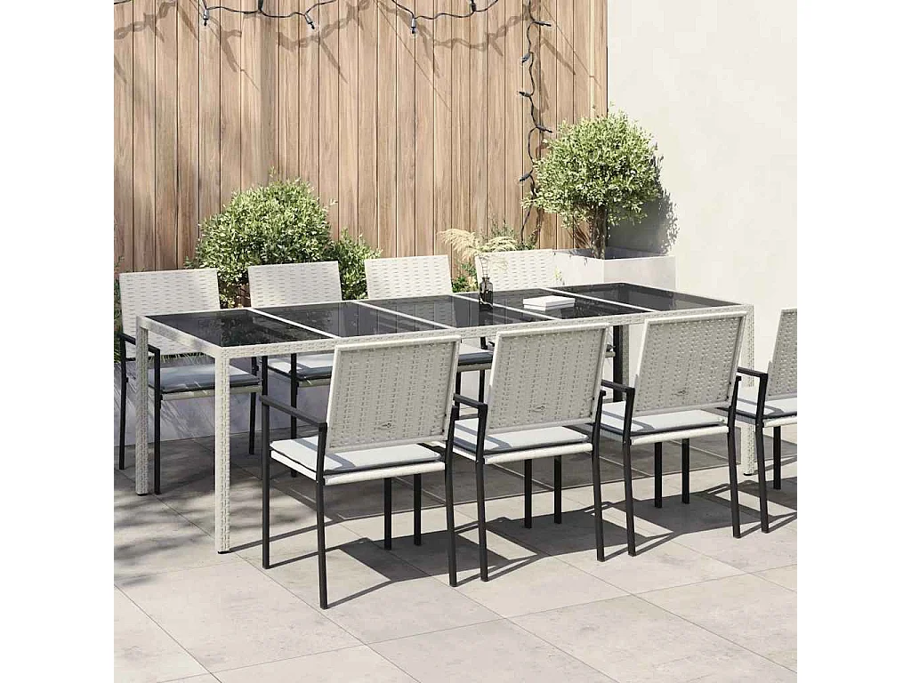 Tuintafel 250x100x75 cm poly rattan en gehard glas wit