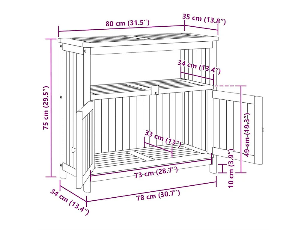 Garten-Konsolentisch 80x35x75 cm Massivholz Akazie