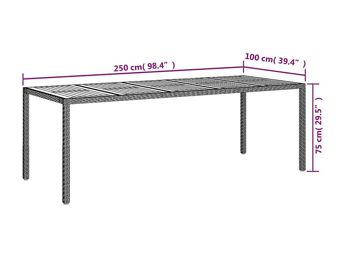 Table de jardin Gris 250x100x75 cm Résine tressée