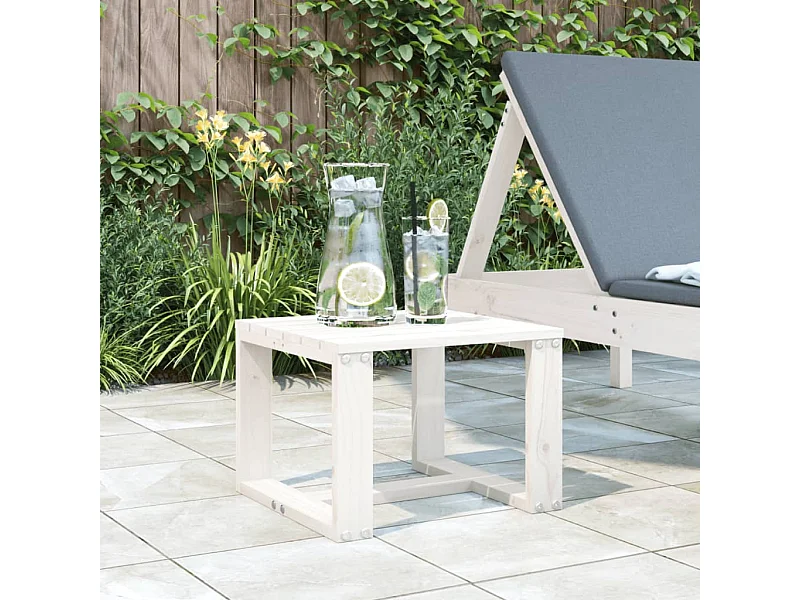 Table d'appoint de jardin blanc 40x38x28,5cm bois massif de pin
