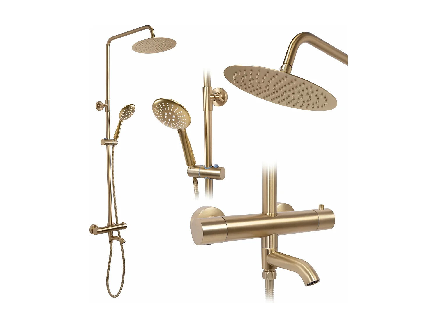 Kit De Douche Avec Thermostat Rea Lungo Termostat Brush Gold