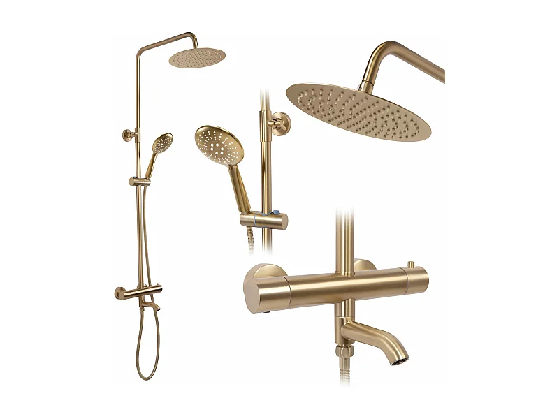Kit De Douche Avec Thermostat Rea Lungo Termostat Brush Gold