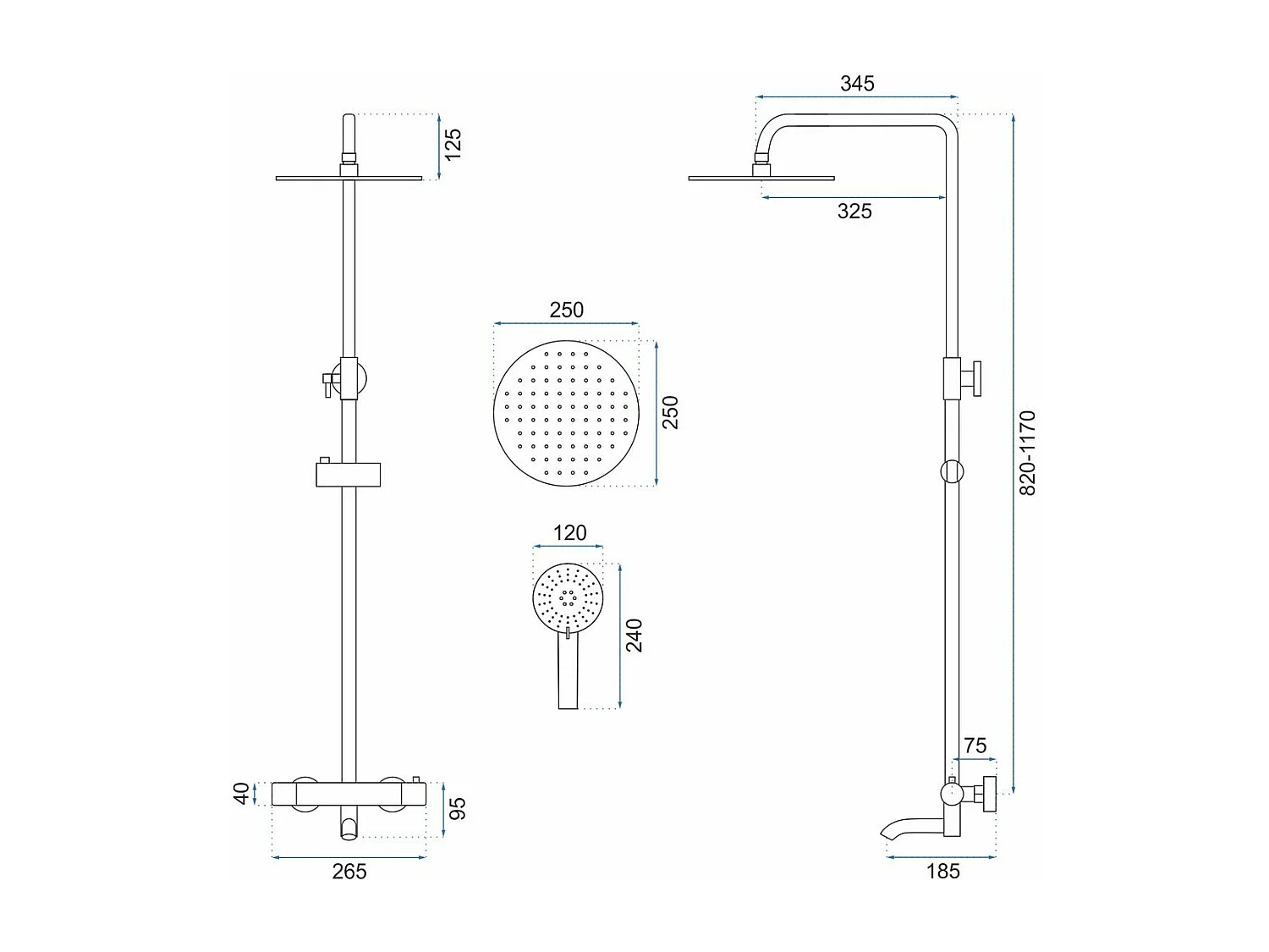 Conjunto De Ducha Rea Lungo Thermostat Black