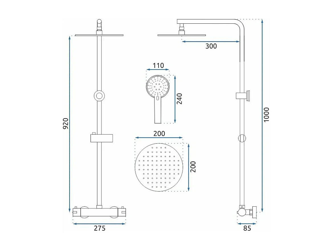 Kit De Douche Avec Thermostat Rea Bliss Termostat Chrome
