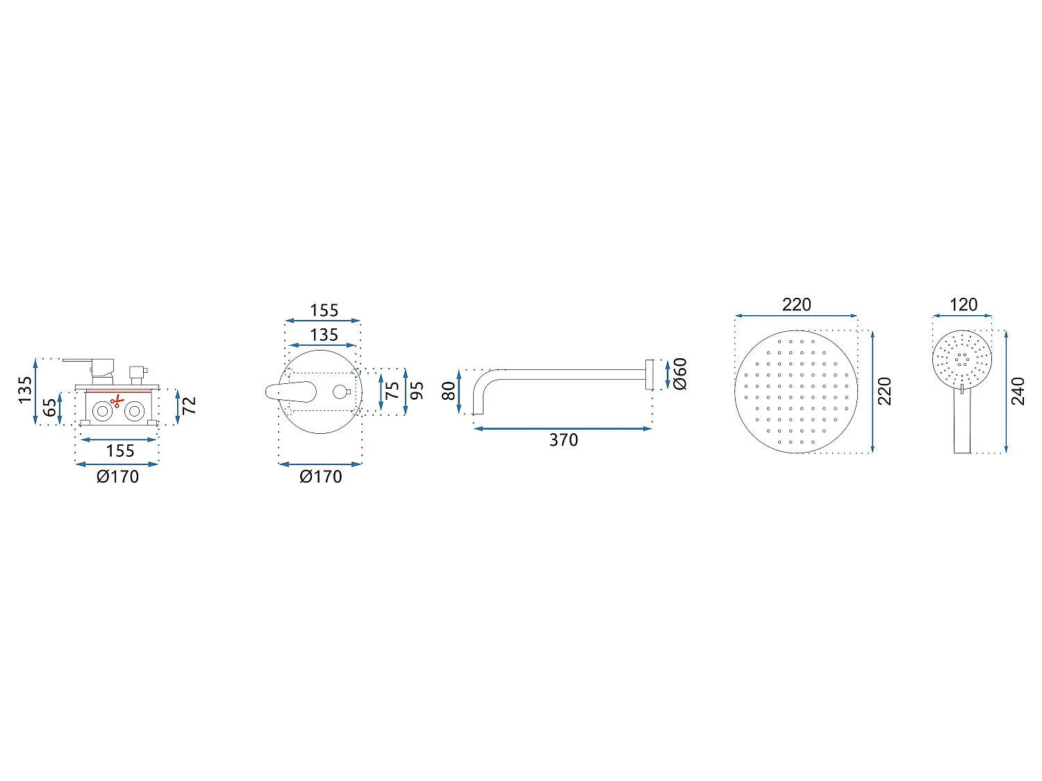 Built-In Shower Set Rea Mild + Box Black Rose Gold 48X22X37Cm