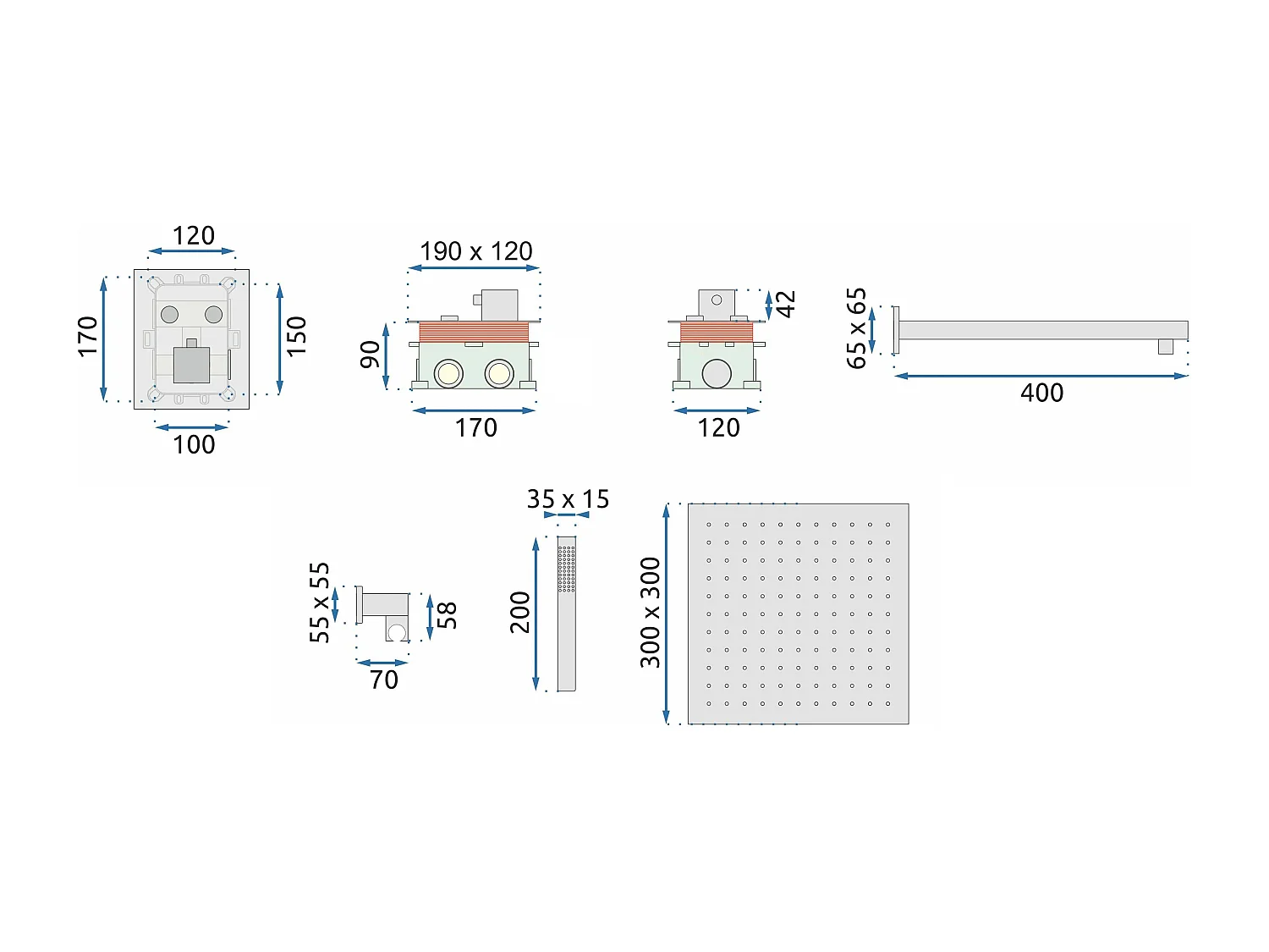 Conjunto De Duche Com Termóstato Rea Fenix-Davis Termostat Brush Gold