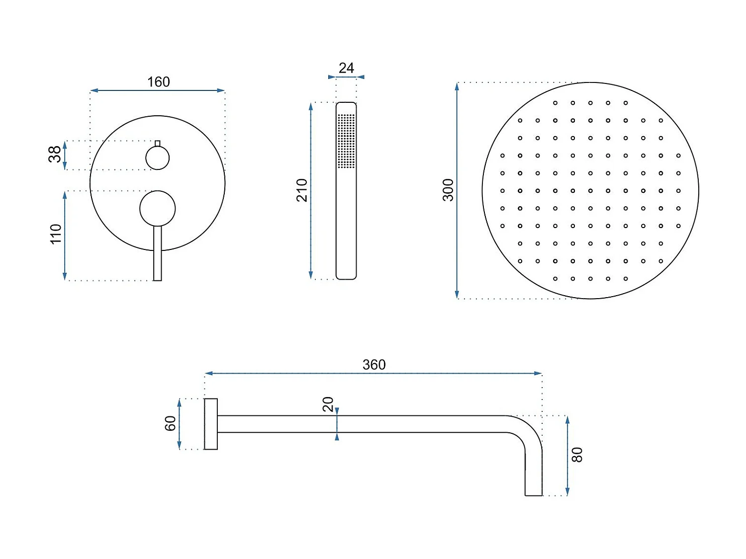 Inbouw Regendoucheset Rea Lungo Chrome
