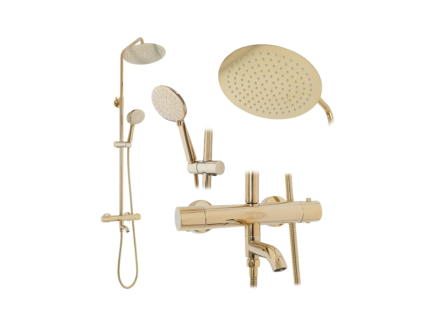 Kit de douche avec thermostat REA Lungo TermoStat Gold - Pommeau de douche ultra-pluie et robinet avec éléments