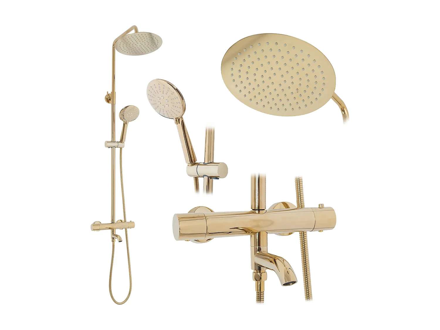 Kit de douche avec thermostat REA Lungo TermoStat Gold - Pommeau de douche ultra-pluie et robinet avec éléments