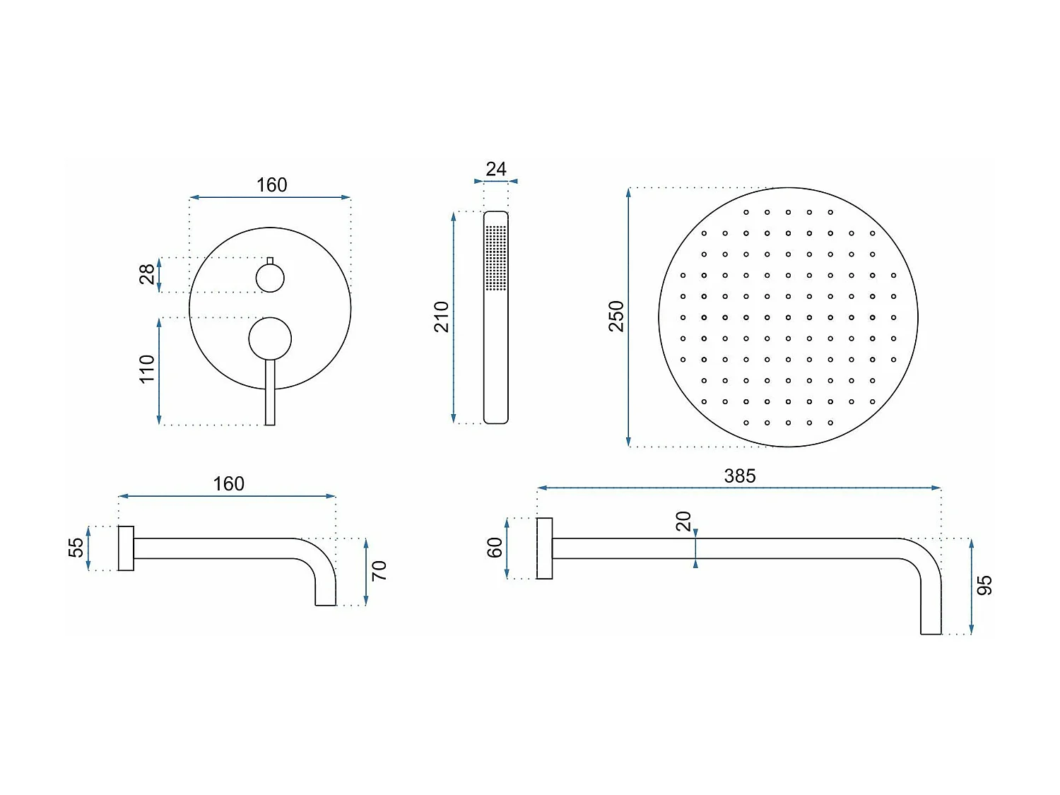 Colonne De Douche-Baignoire Encastrée Rea Lungo Chrome