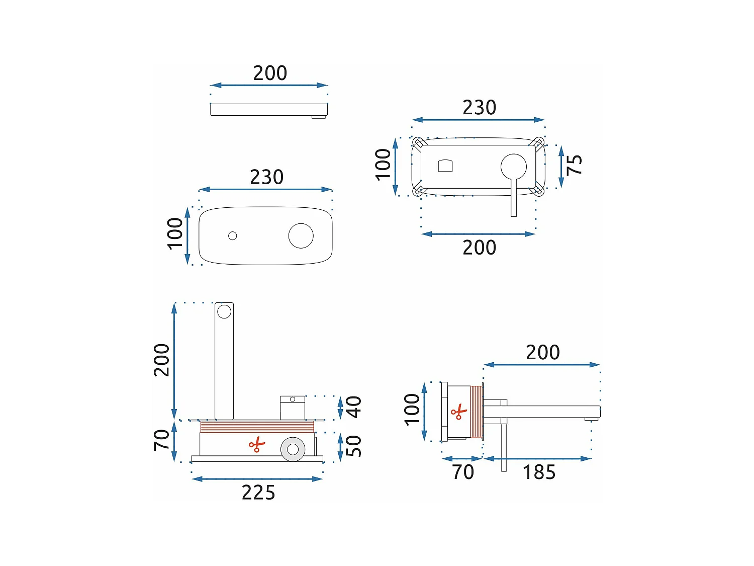 Inbouw Wastafelkraan Rea Oval Black + Box