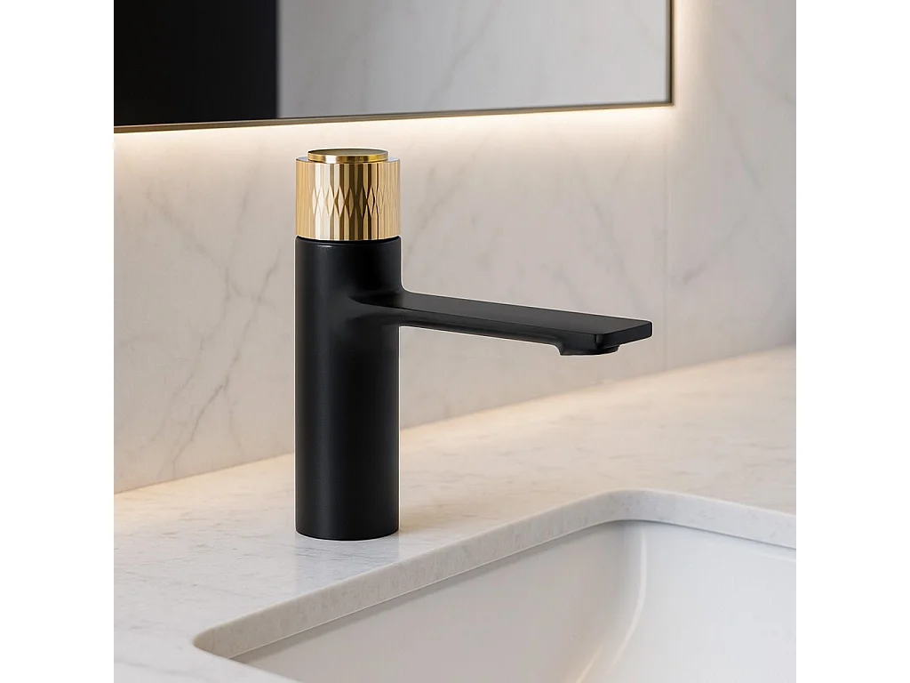 Rubinetto Da Lavabo Rea My1902-2Xbg Storm Low Black/Gold