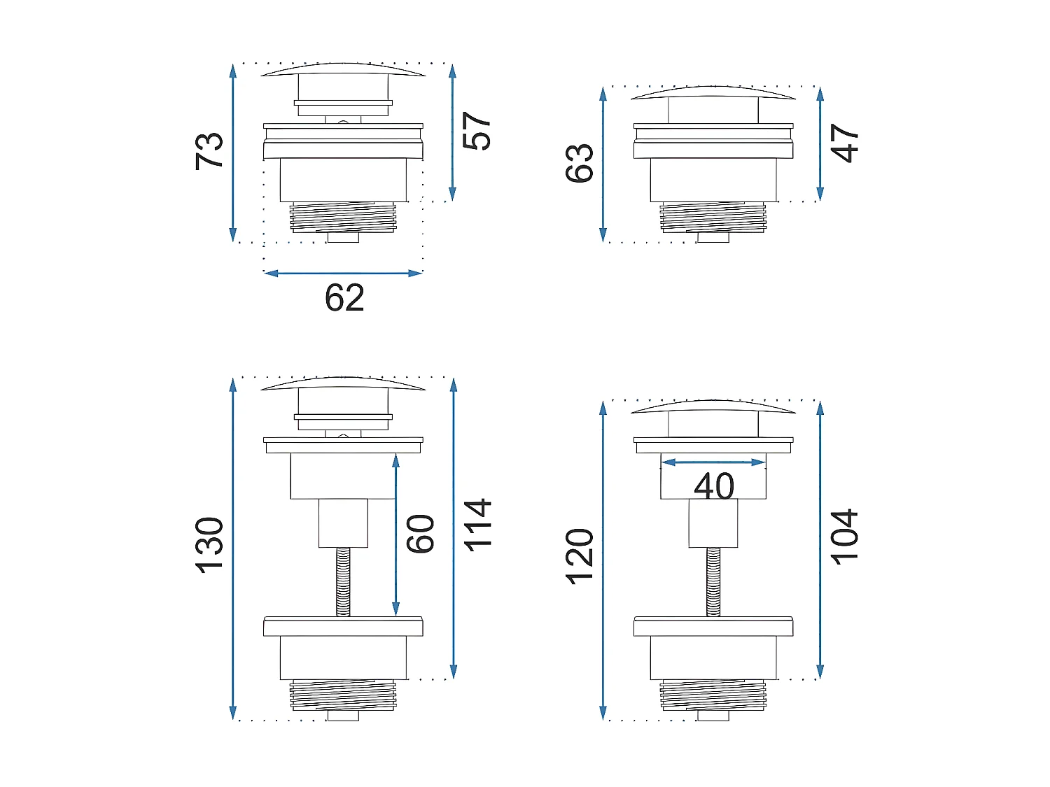 Bonde de lavabo universel clic-clac REA GOLD avec liège protégé contre la corrosion