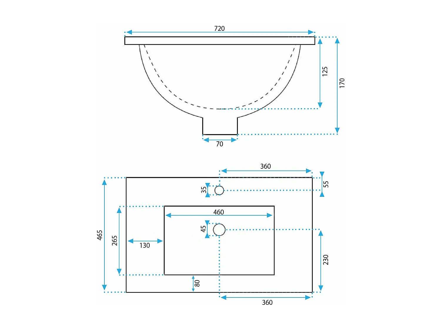 Einbauwaschbecken Rea Dafne 70 White