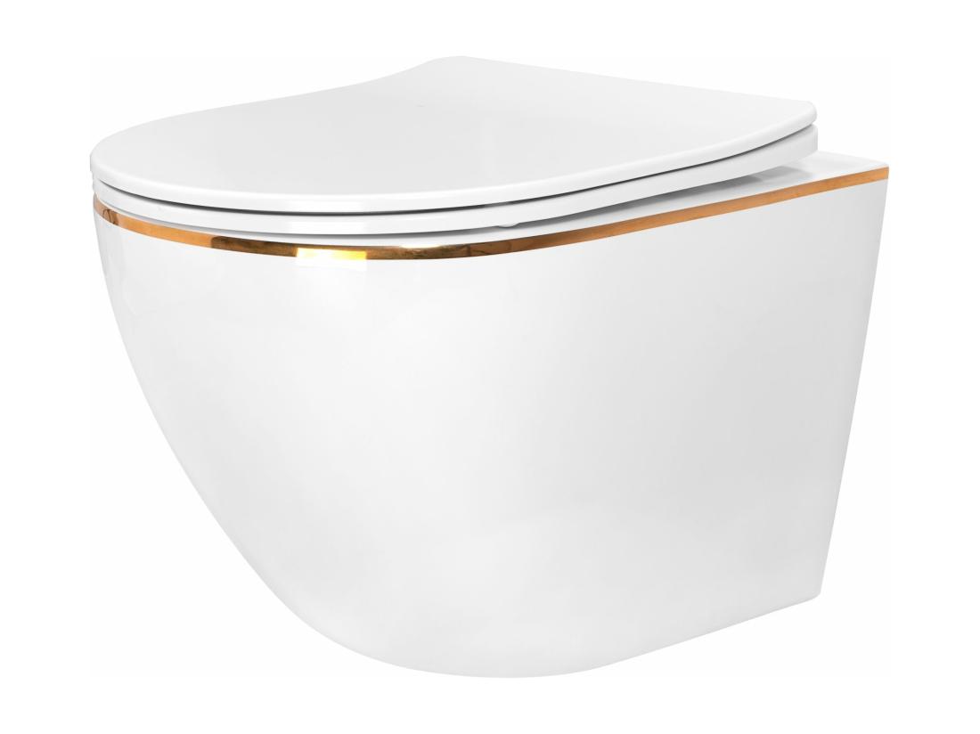 vente unique Cuvette WC suspendue Rea Carlo Mini Rimless Dur/Flat/ZM Blanc/Or