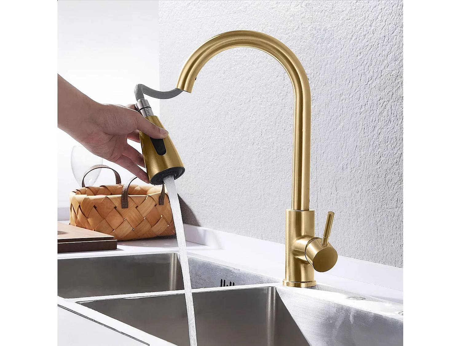 Robinet De Cuisine Rea Js-Ss008Bg Cross Brush Gold