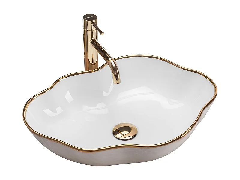 Lavabo Sobre Encimera Rea Pearl Oval White Gold