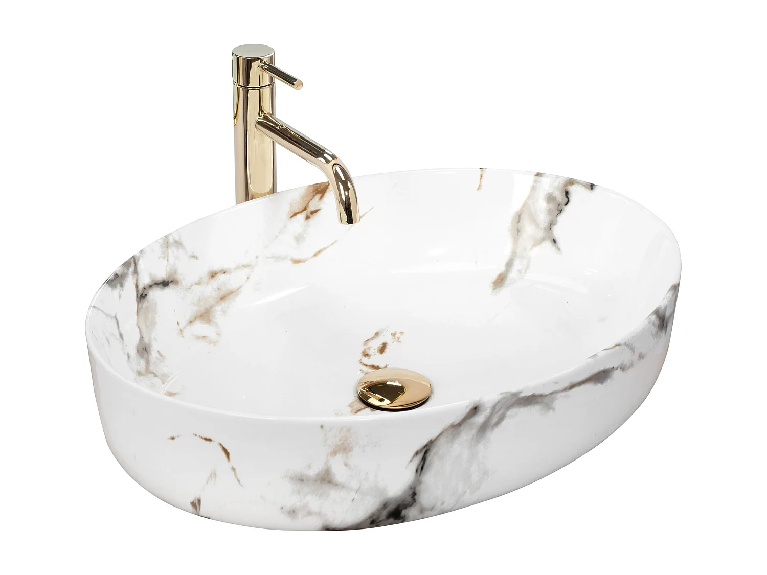 Lavabo Da Appoggio Rea Queen Carrara Shiny White