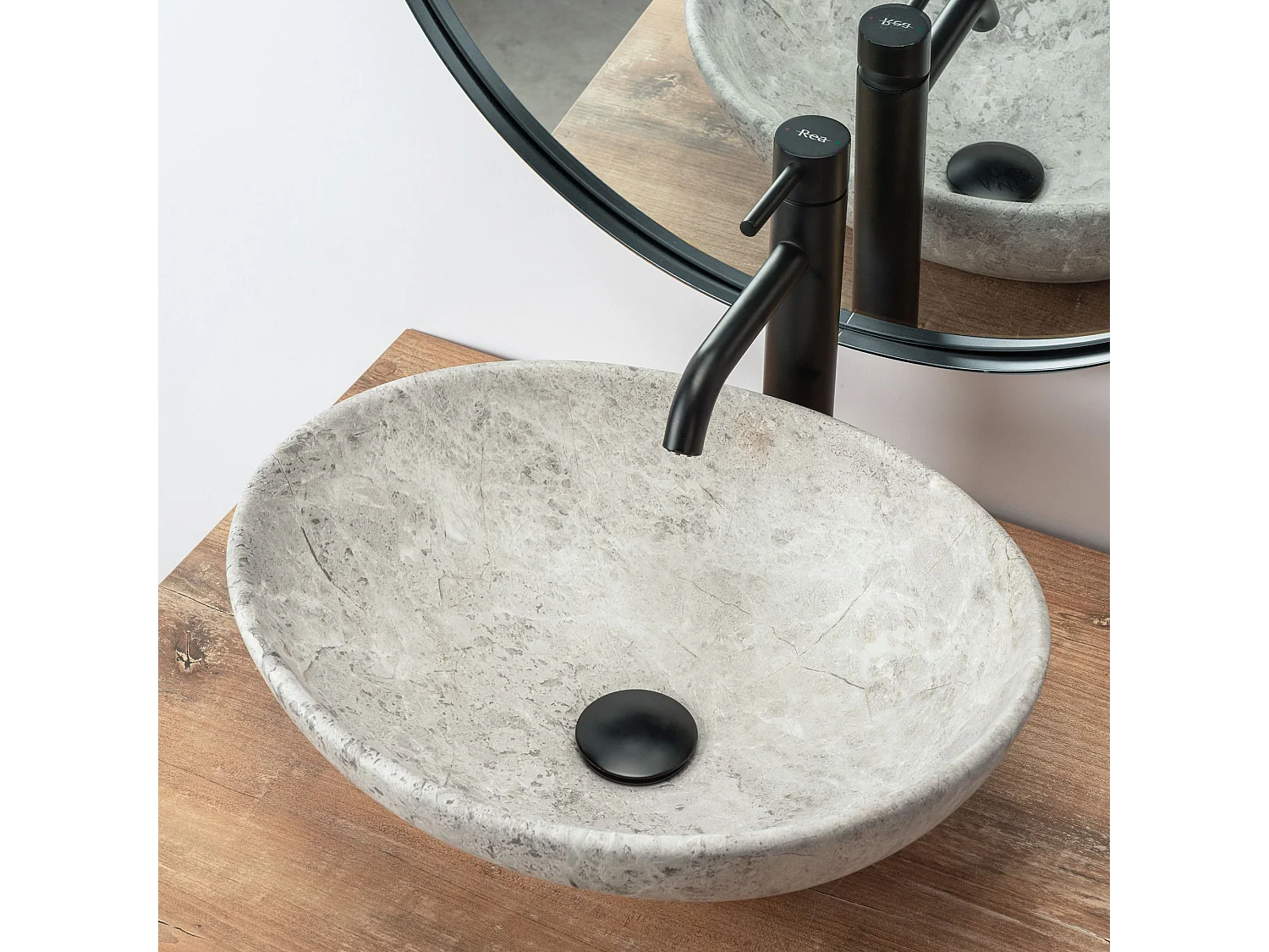 Lavabo Sobre Encimera Rea Sofia Light Stone Oval Grey