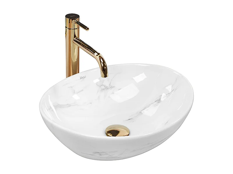 Lavabo Sobre Encimera Rea Sofia Marble Nature White Oval