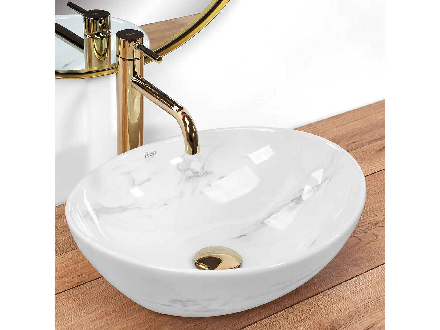 Lavabo Da Appoggio Rea Sofia Marble Nature White Oval