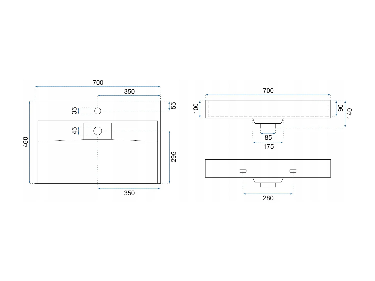 Vasque En Conglomérat Rea Goya Black 70 Rectangle