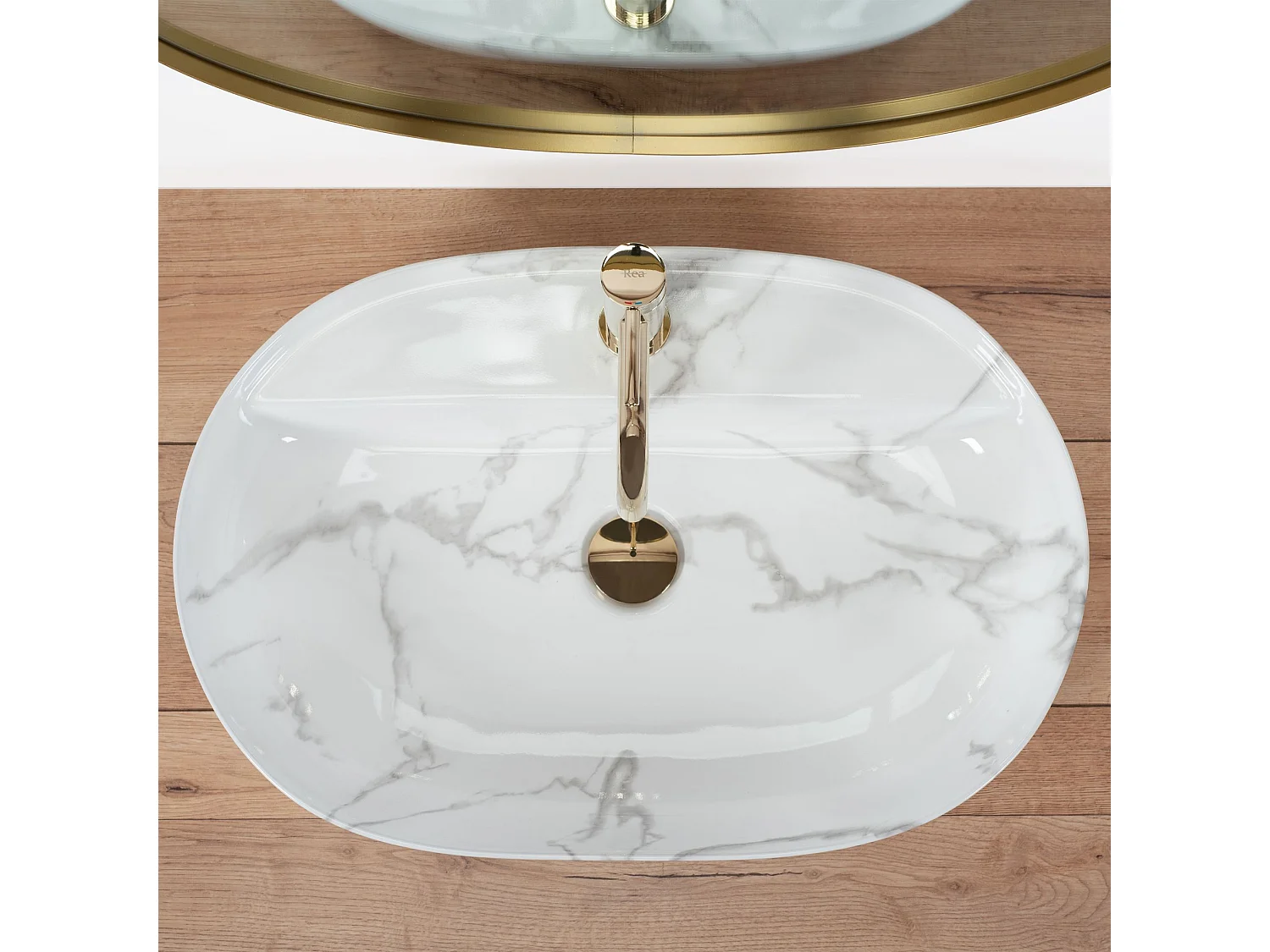 Lavabo Sobre Encimera Rea Aura 61 Marmo Shiny White