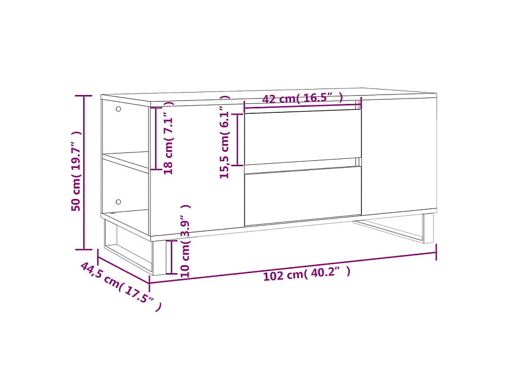 Salontafel 102x44,5x50 cm bewerkt hout gerookt eikenkleurig