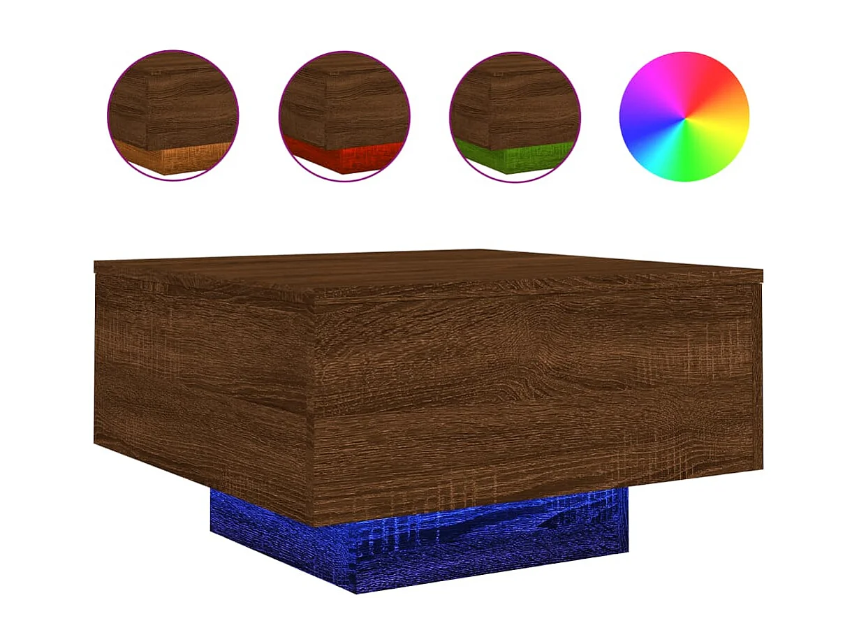 Mesa de centro com luzes LED 55x55x31 cm carvalho castanho