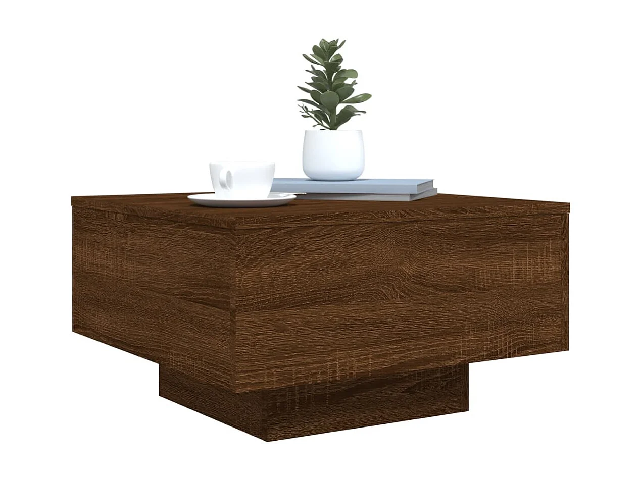 Mesa de centro com luzes LED 55x55x31 cm carvalho castanho