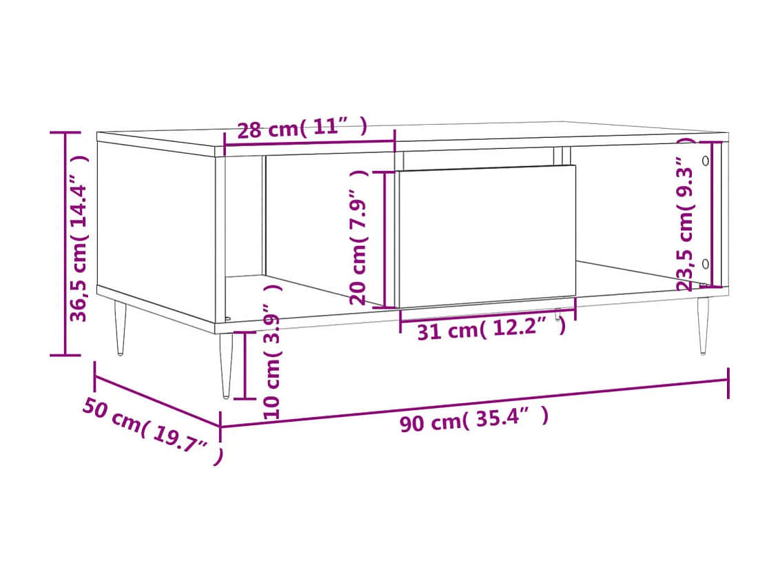 Table basse Chêne sonoma 90x50x36,5 cm Bois d'ingénierie