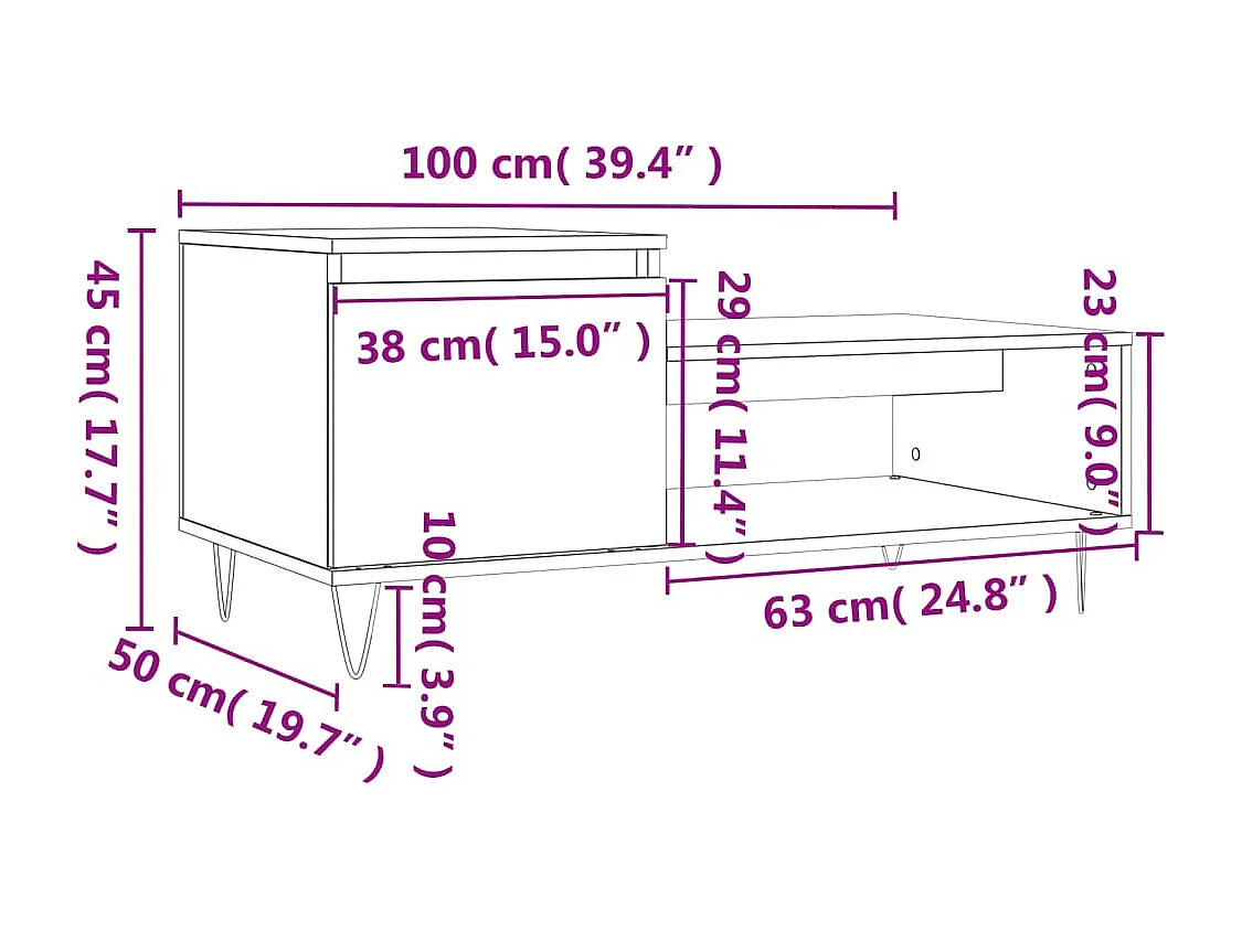 Table basse Blanc 100x50x45 cm Bois d'ingénierie