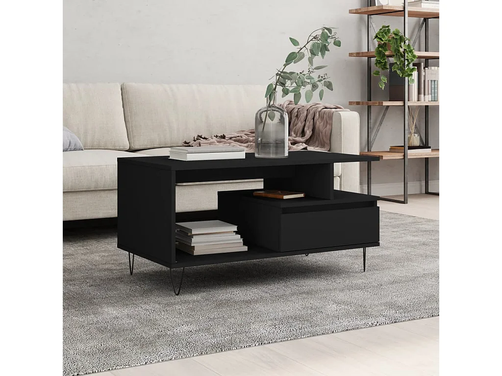 Tavolino da Salotto Nero 90x49x45 cm in Legno Multistrato