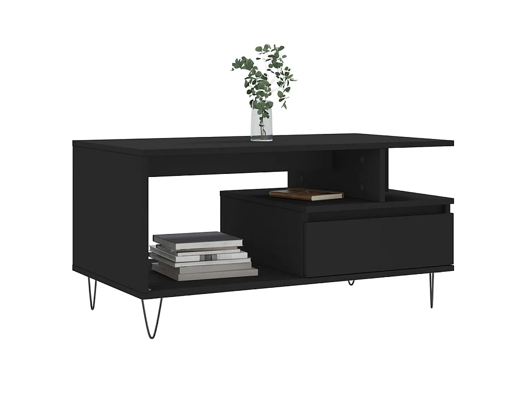 Tavolino da Salotto Nero 90x49x45 cm in Legno Multistrato