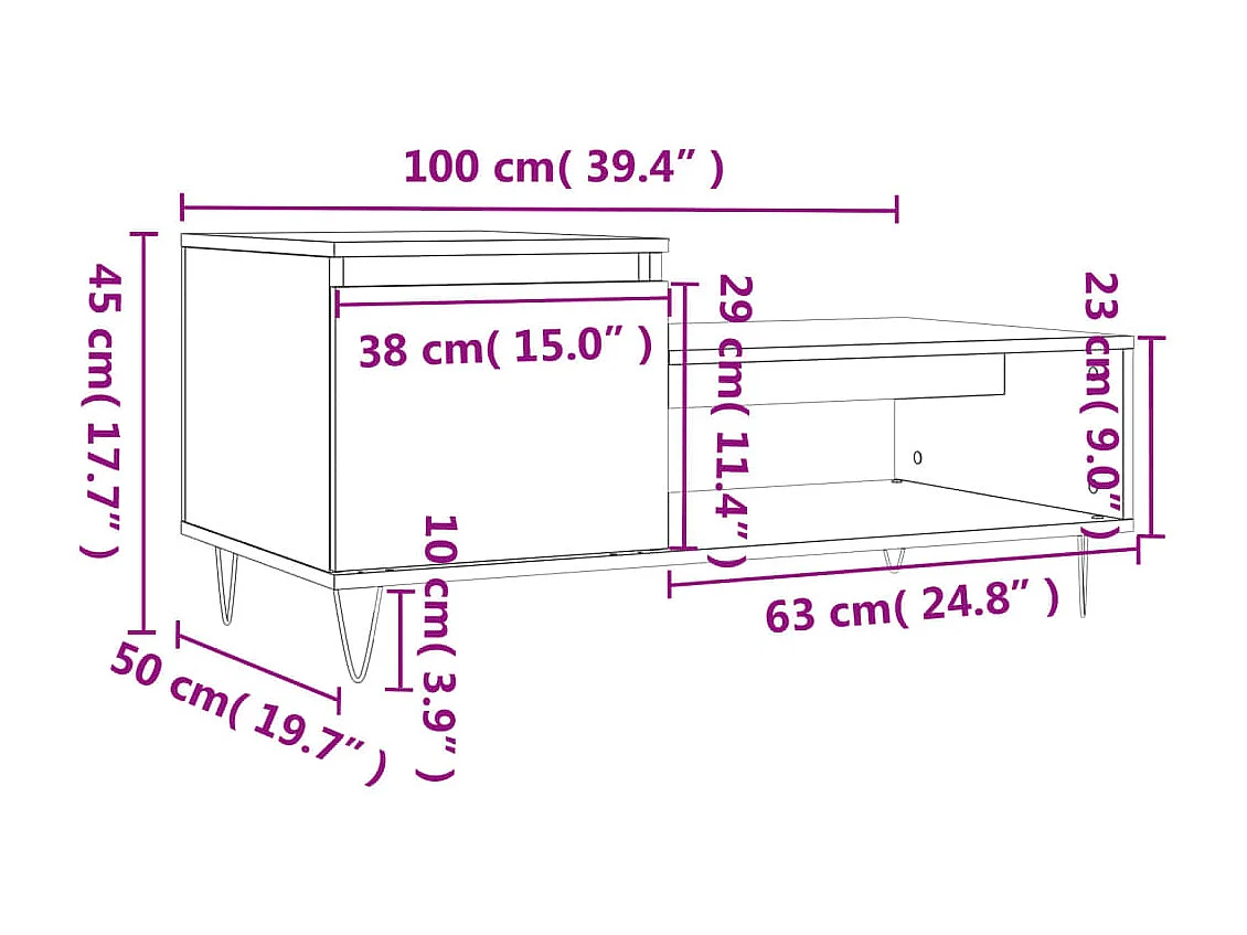 Mesa de centro 100x50x45 cm derivados madeira carvalho sonoma
