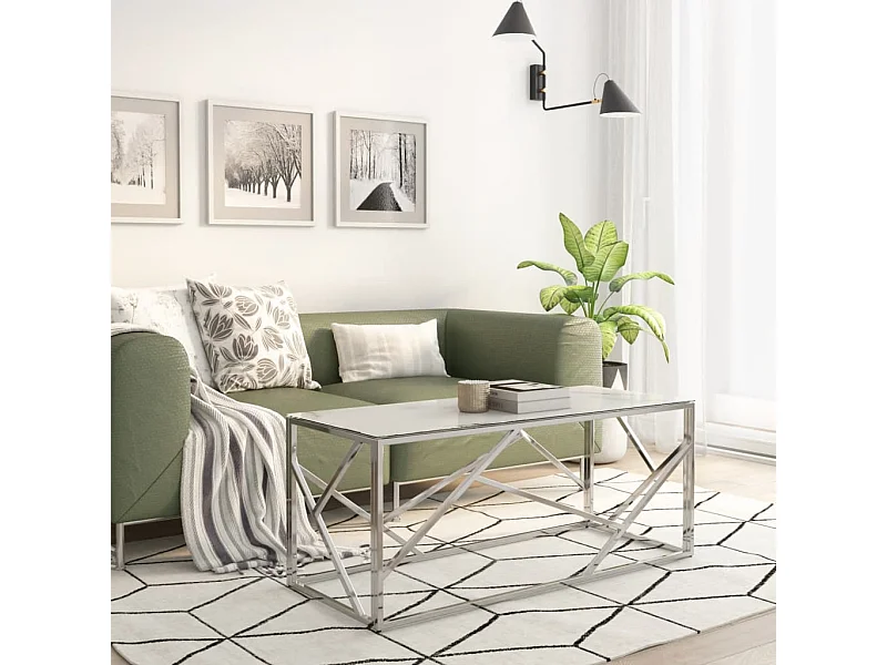 Couchtisch Silbern Edelstahl und Hartglas