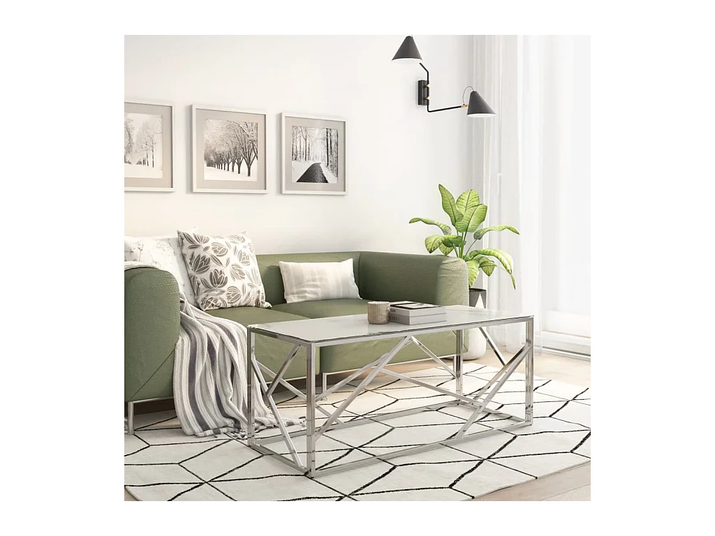 Couchtisch Silbern Edelstahl und Hartglas