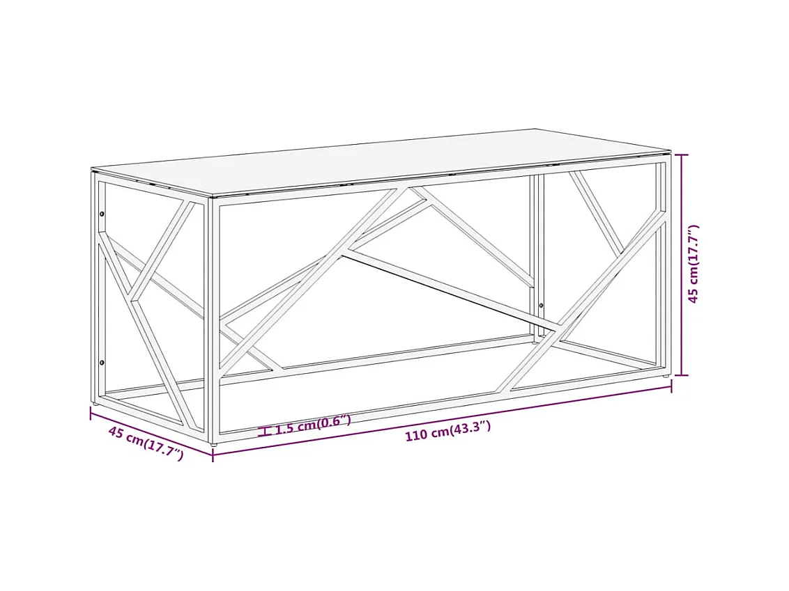 Salontafel roestvrijstaal en gehard glas zilverkleurig