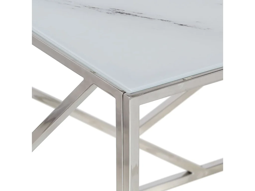 Mesa de centro plateada acero inoxidable y vidrio templado