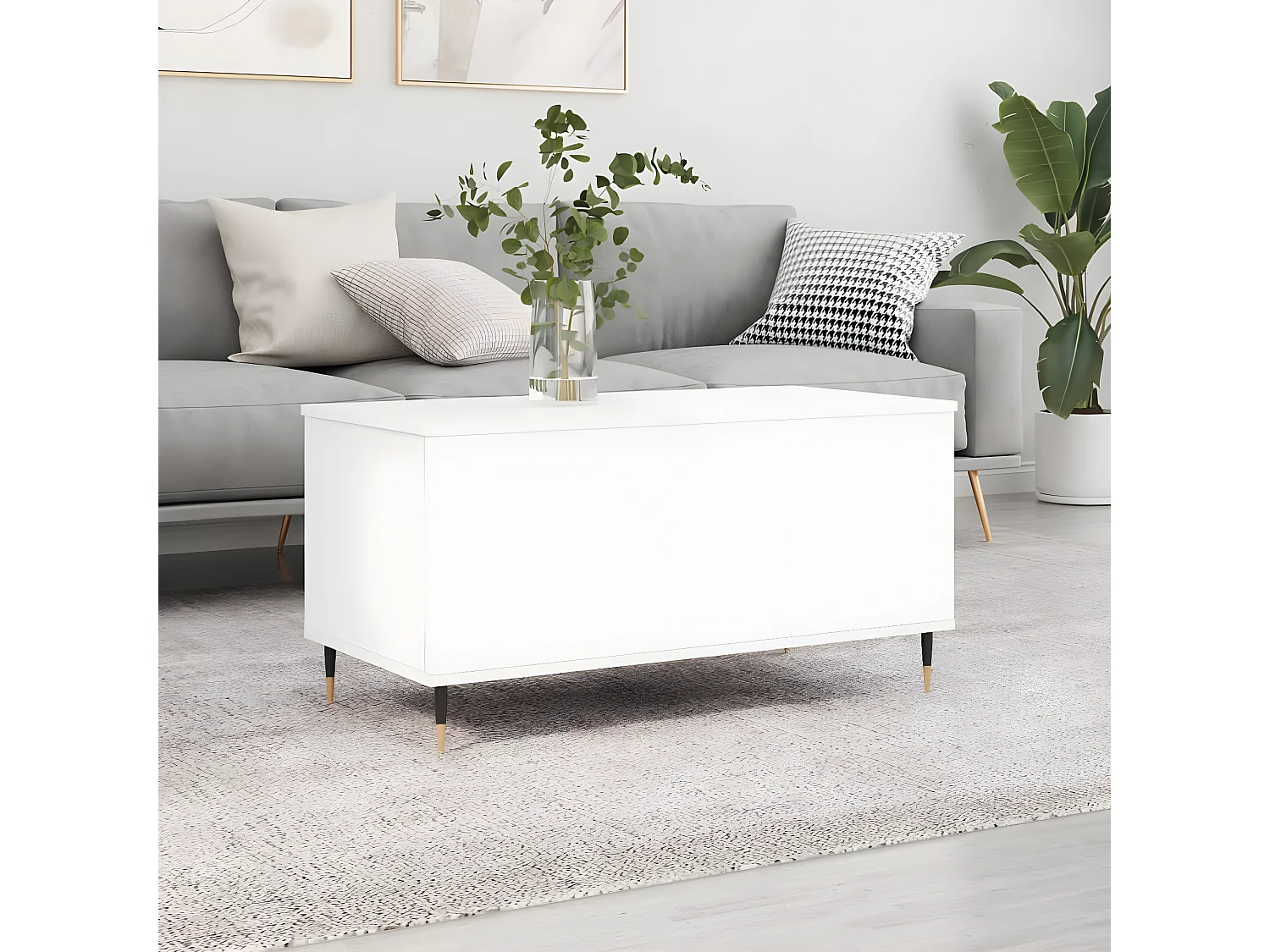 Mesa centro 90x44,5x45 cm derivados de madeira branco brilhante