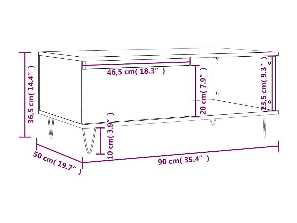 Table basse Chêne marron 90x50x36,5 cm Bois d'ingénierie