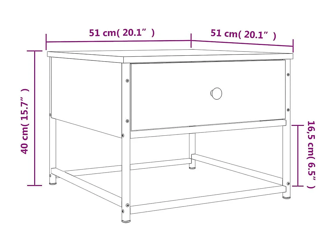 Mesa centro 51x51x40 cm derivados de madeira carvalho castanho