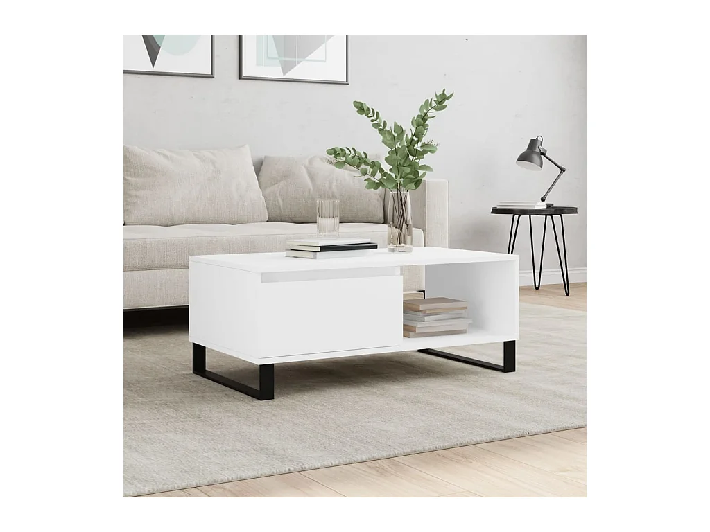 Table basse Blanc 90x50x36,5 cm Bois d'ingénierie