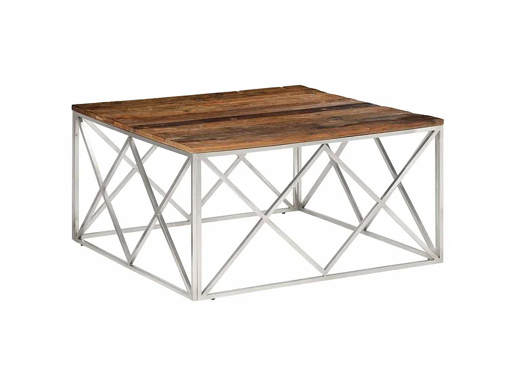 Table basse argenté inox et bois de mélèze massif