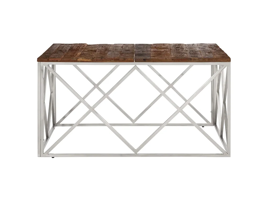 Table basse argenté inox et bois de mélèze massif