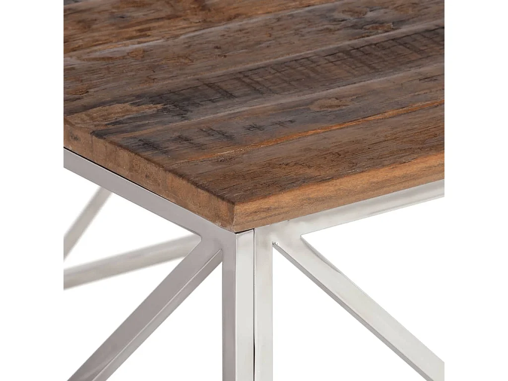 Table basse argenté inox et bois de mélèze massif