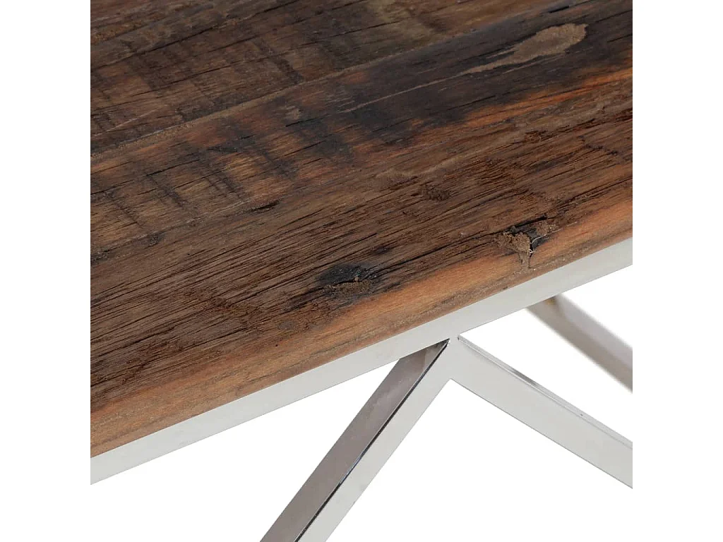 Table basse argenté inox et bois de mélèze massif