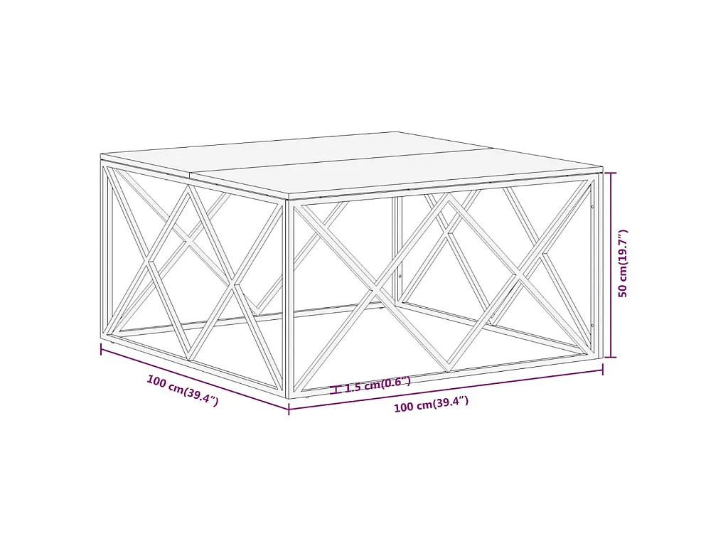 Table basse argenté inox et bois de mélèze massif