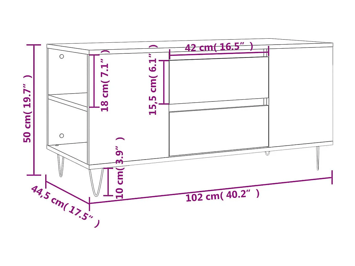 Table basse noir 102x44,5x50 cm bois d'ingénierie