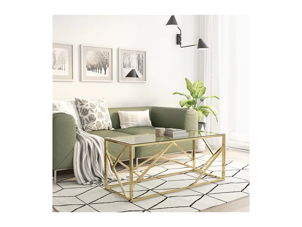Table basse doré acier inoxydable et verre trempé